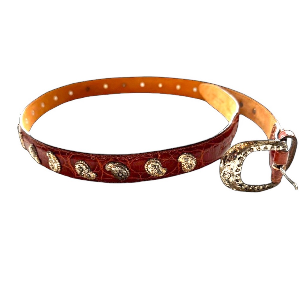 Saks Fifth Avenue Women’s Italian Brown Leather Belt w/Silver Detail. M. GUC.